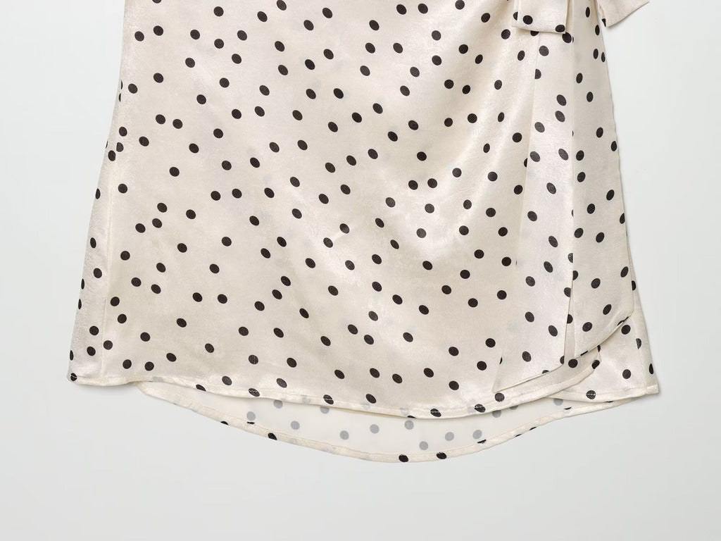 Women's satin textured polka dot halter neck dress