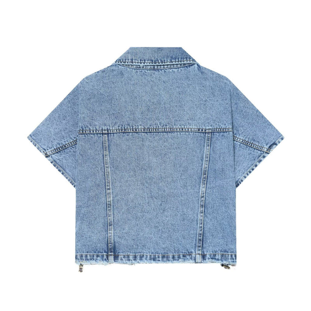 suit Women's 2 pieces casual short denim shirt+culottes