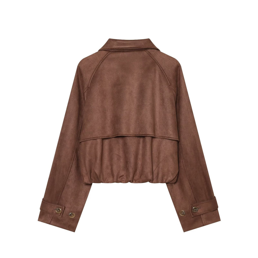 Women's suede texture short pleated Coat