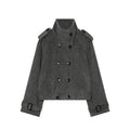 Women's standing collar double breasted woolen coat