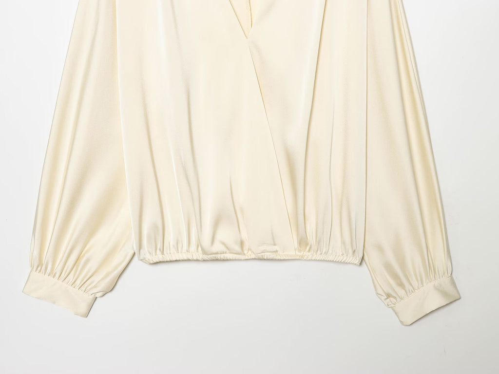2026 Women's satin textured V-neck shirt