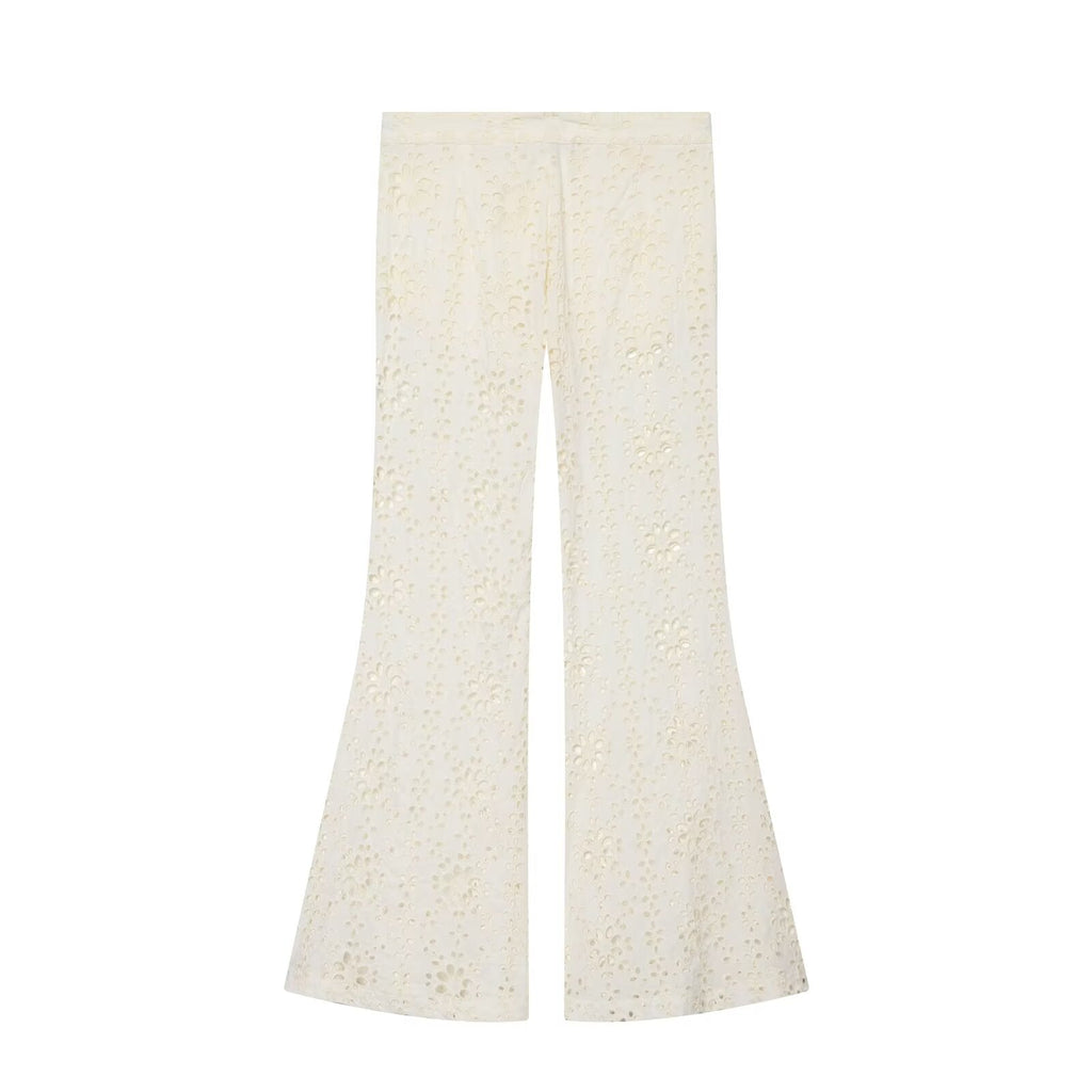 Women's hollowed out embroidered trumpet pants