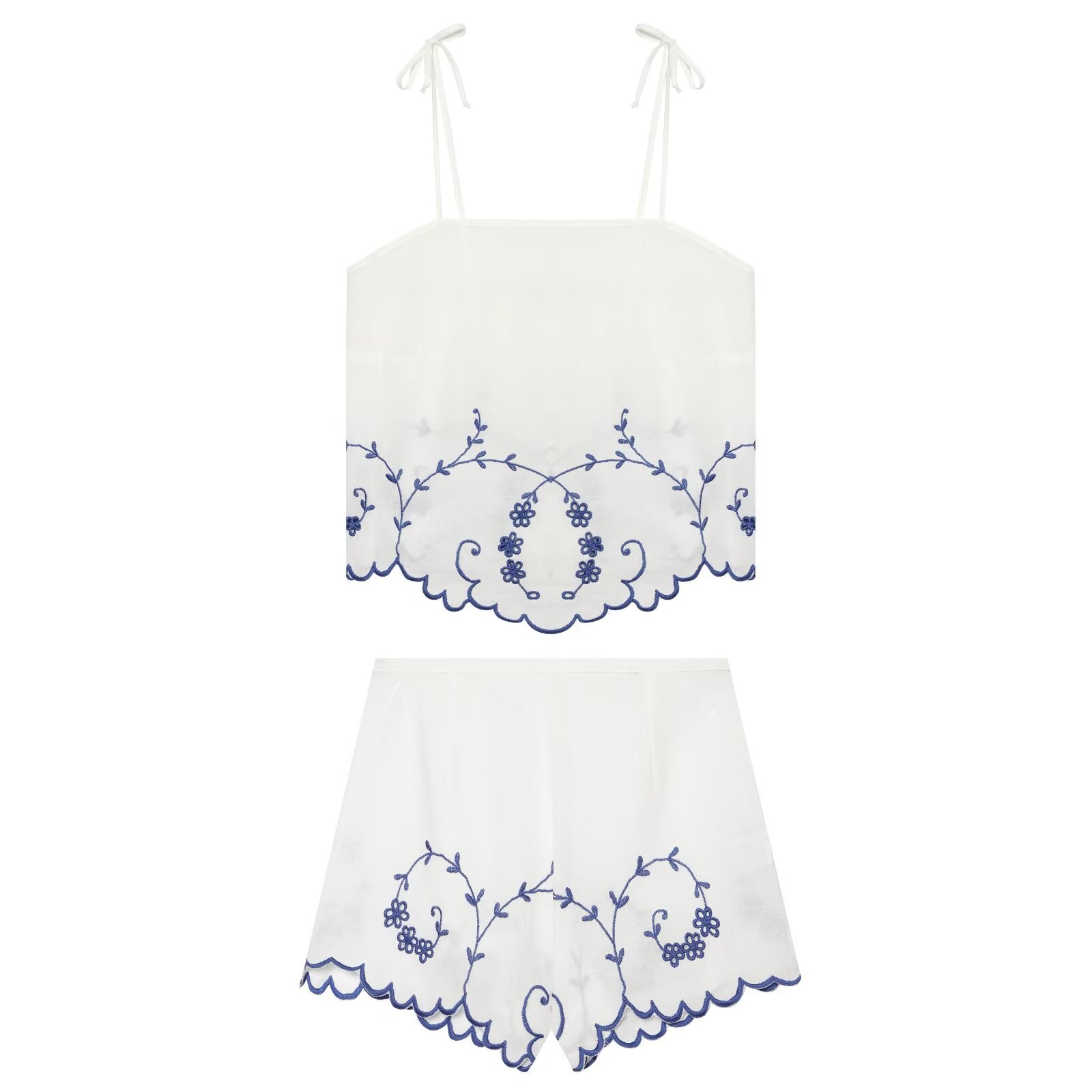 suit Women's 2 pieces linen blend embroidered top+Shorts