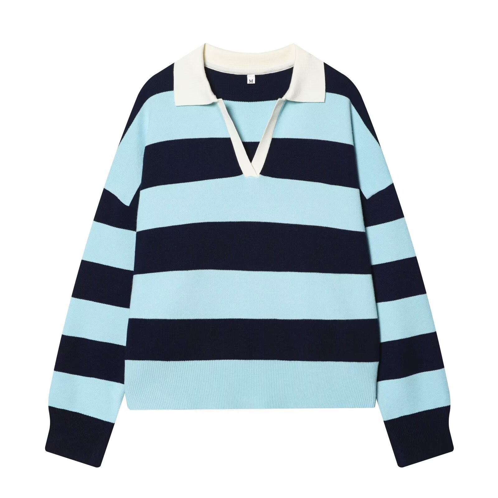 Women's casual striped knitted polo shirt