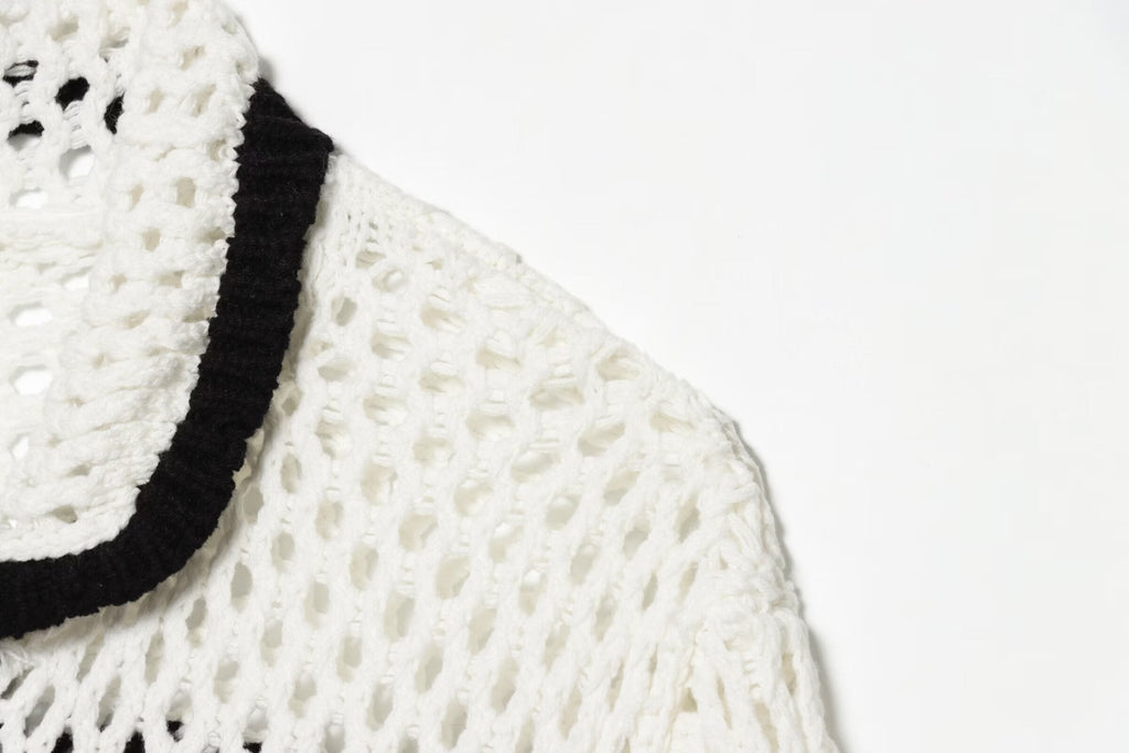 Women's POLO collar hollow knit Coat