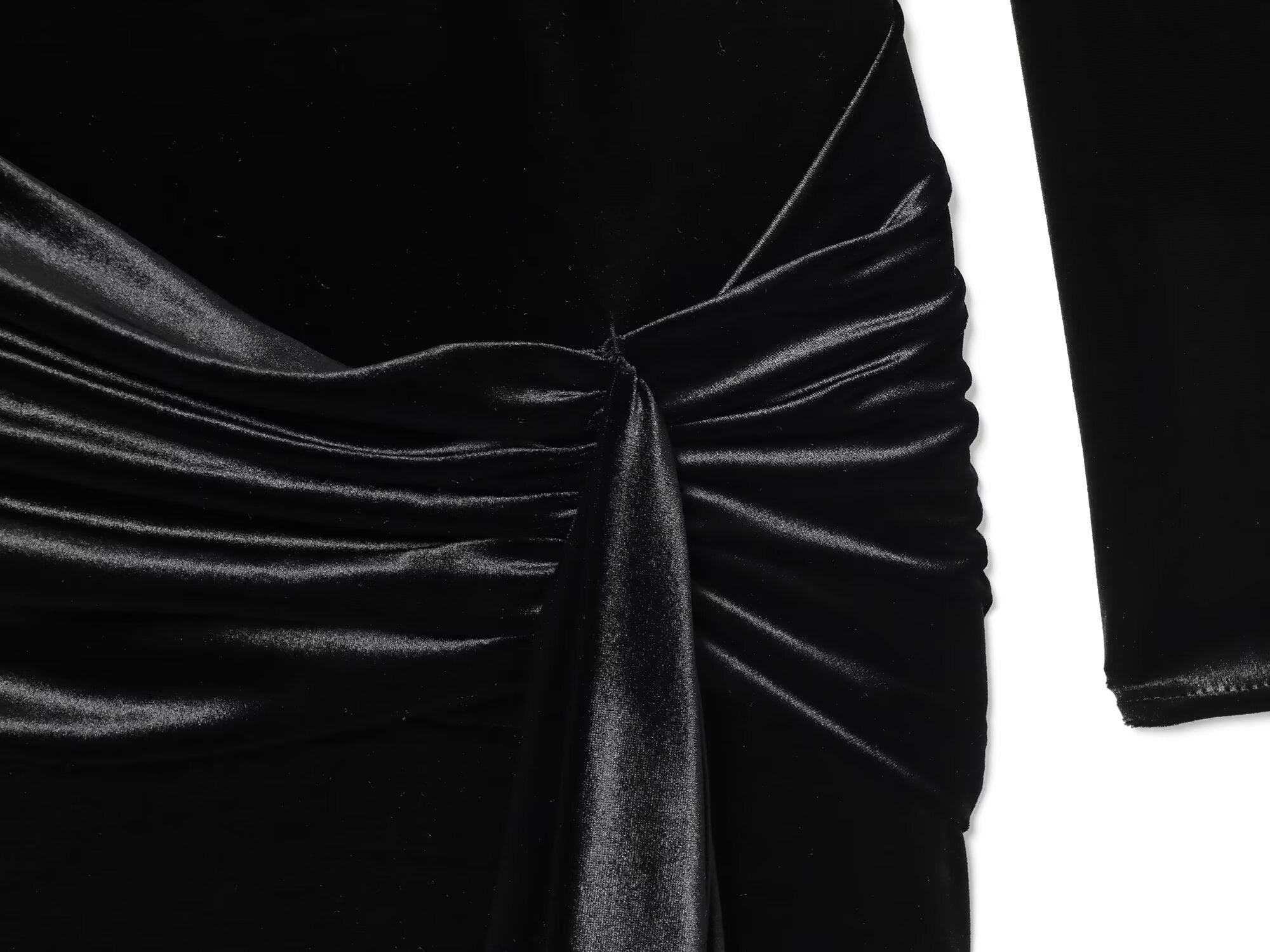 Women's belt decoration black slim velvet mini dress