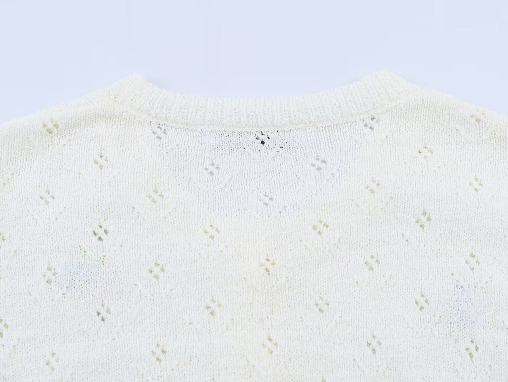 Women's floral embroidery hollowed out knitted cardigan