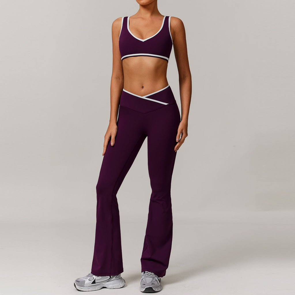 Women's New Cross-waist Sports Suit Female Contrast Backless Tight Nude Yoga Suit Running Fitness Yoga Suit