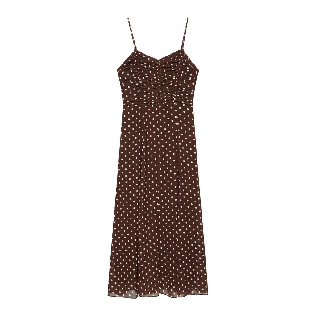Women's polka dot chiffon suspender MIDI dress
