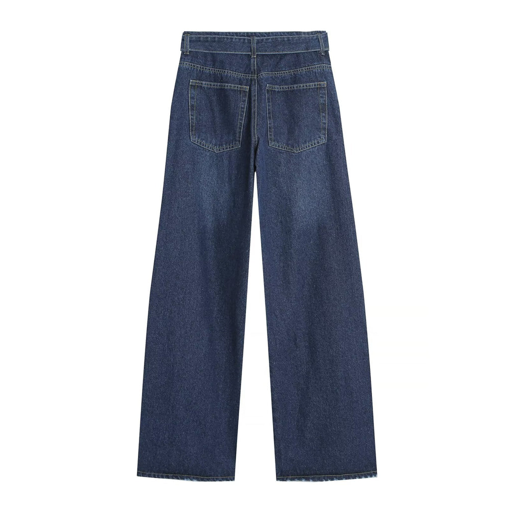 suit Women's 2 pieces denim effect breasted top+pleated jeans