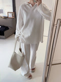 Women's new casual Joker suit Polo neck knitted pullover wide-leg trousers two-piece knitted suit