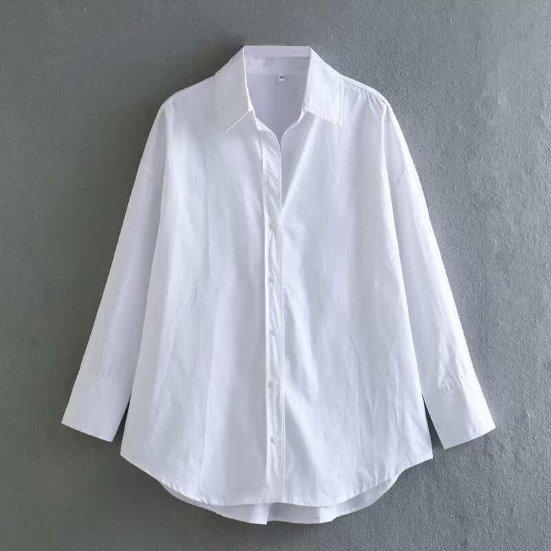 Women's new fashion loose basic style multi-color versatile poplin shirt casual striped shirt retro long sleeved button up women's shirt chic top