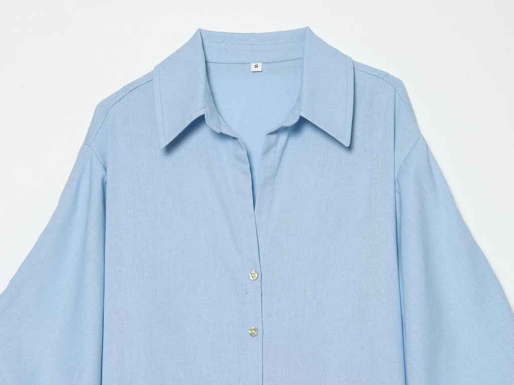 Women's linen blended bubble sleeve shirt
