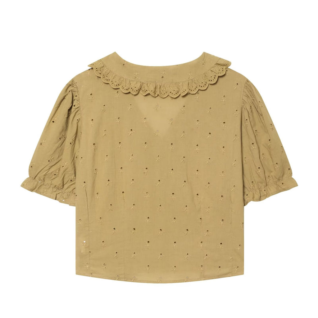 Women's short embroidered lapel shirt