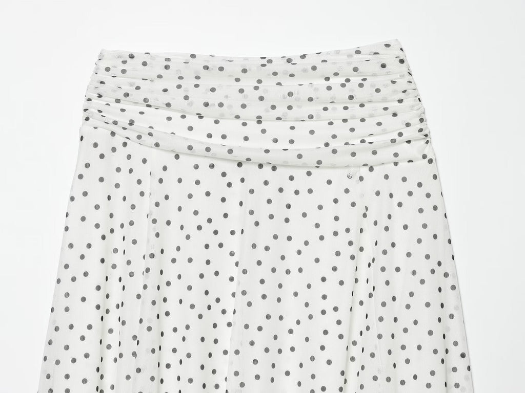Women's pleated waist polka dot MIDI skirt