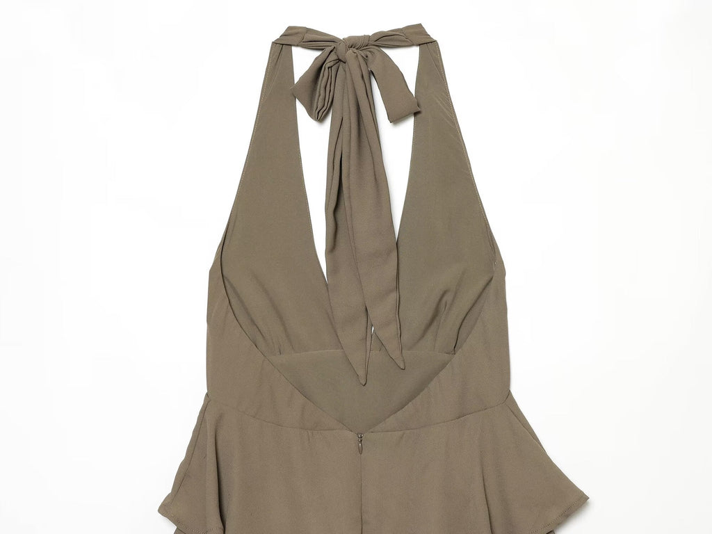 Women's layered decorative hanging neck mini dress