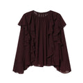 Women's ruffled edge decoration O Neck pleated top