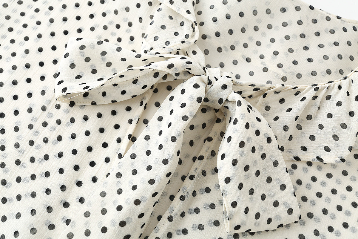 Women's bow decoration polka dot shirt