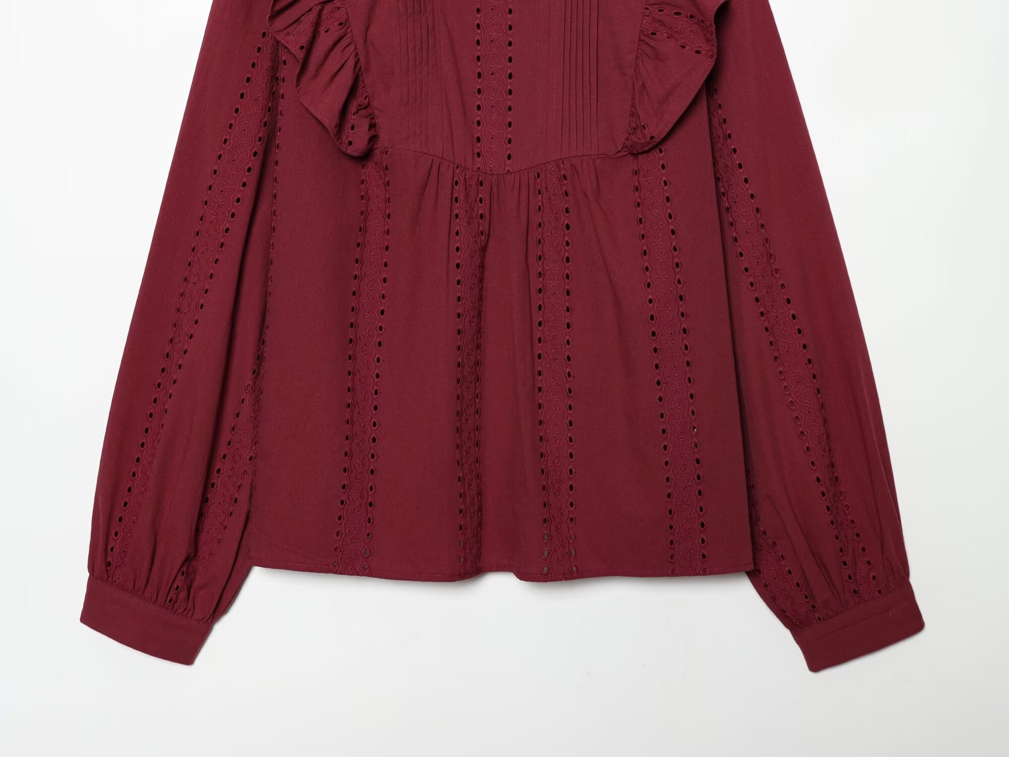 Women's casual hollowed out embroidered shirt