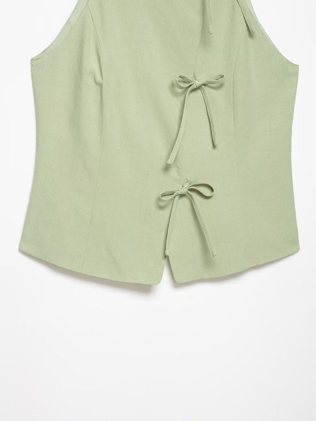 suit Women's 2 pieces bow decoration hanging neck top+culottes