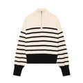 Women's soft textured zipper striped knitted sweater