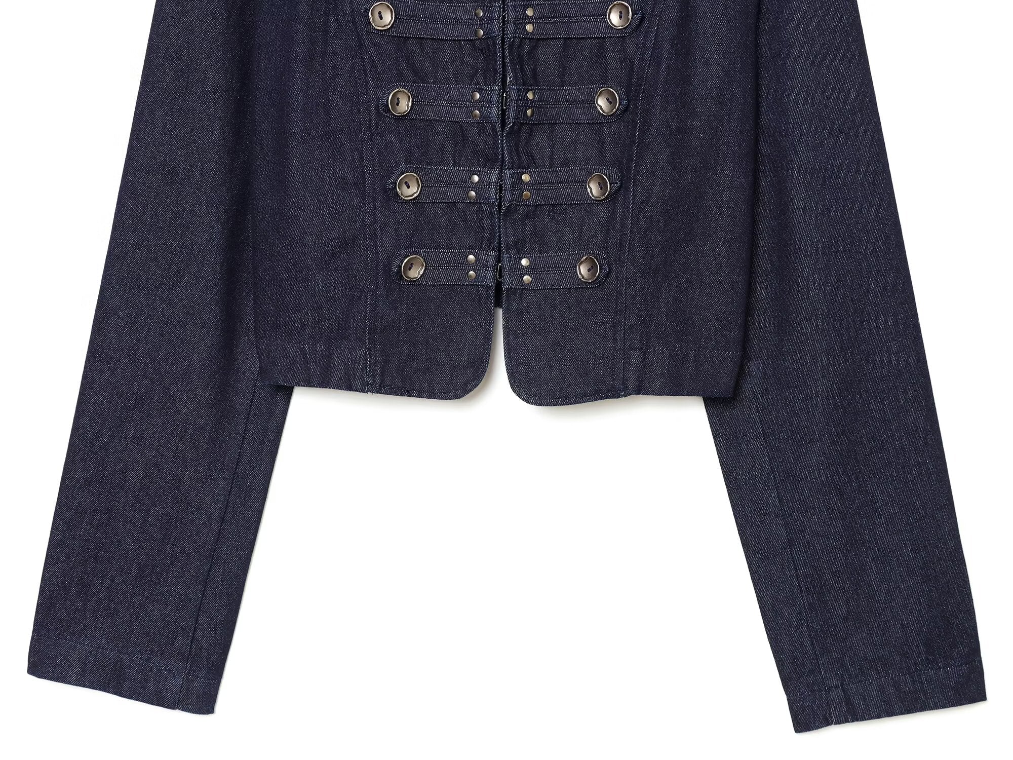 Women's buckle decoration short denim jacket