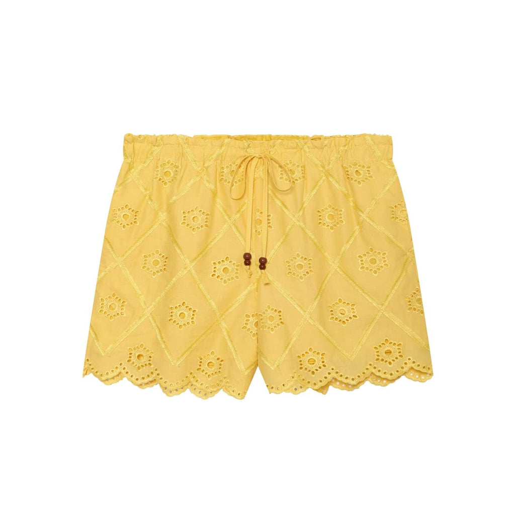 suit Women's 2 pieces hollowed out embroidered lace up top+Shorts