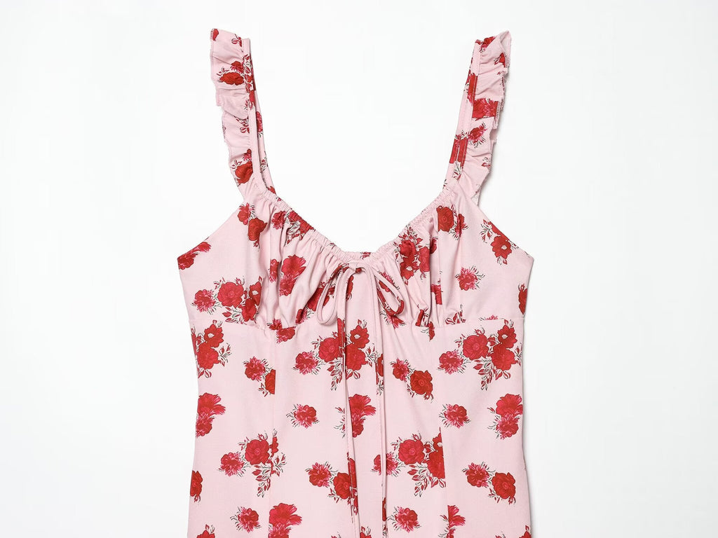 Women's printed ruffle edge suspender dress