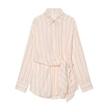 Women's lace up design loose striped shirt