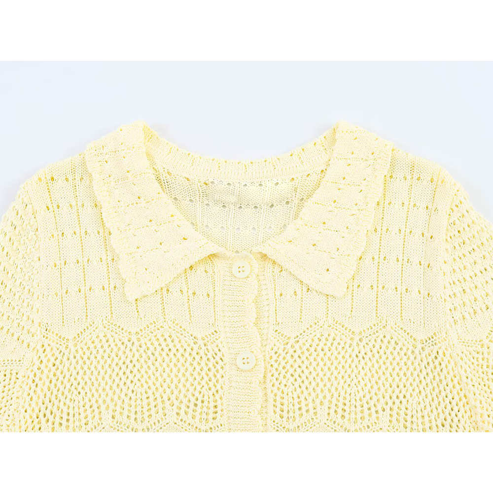 Women's short sleeved hollow knitted cardigan