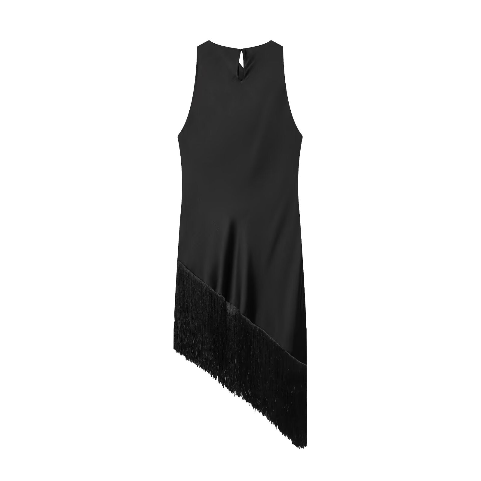 Women's tassel decorated long style satin top