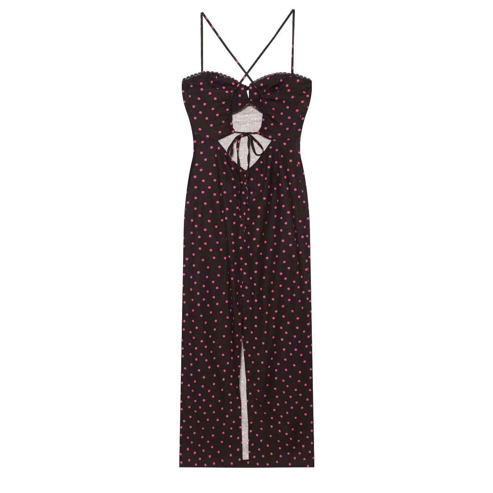 Women's polka dot suspender MIDI dress