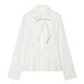Women's bow decoration stand collar striped shirt