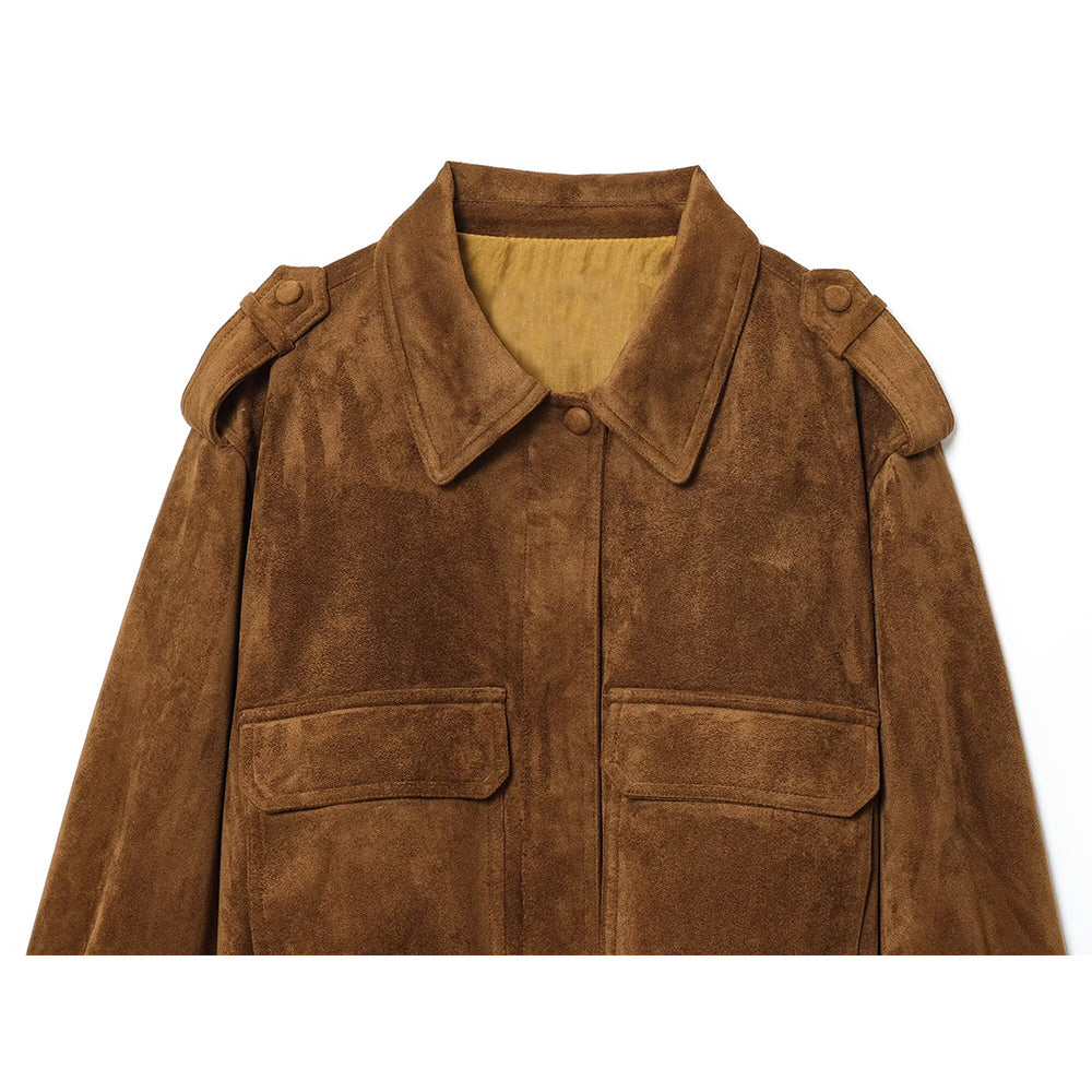 Women's 2025 new fashion casual Lapel suede Leather jacket Coat