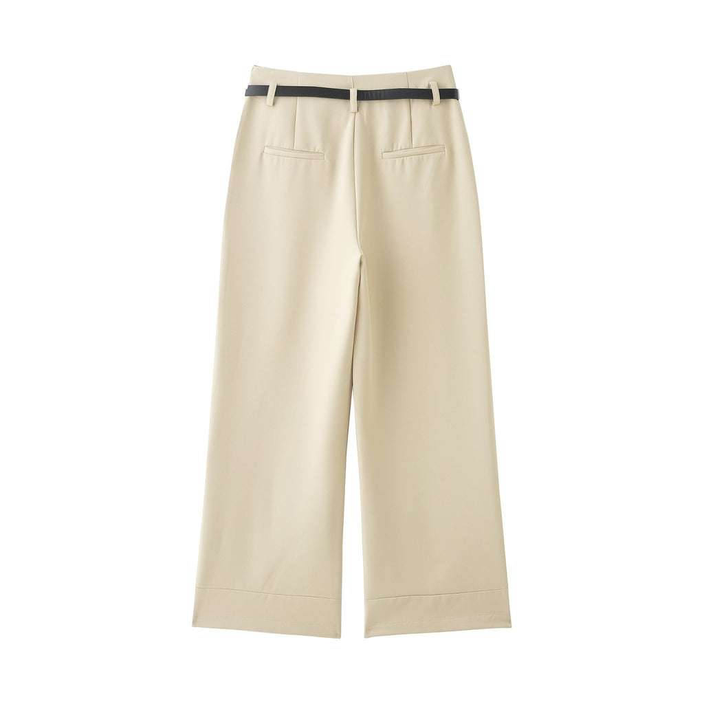 Women's rolled hem design casual With Belt pants
