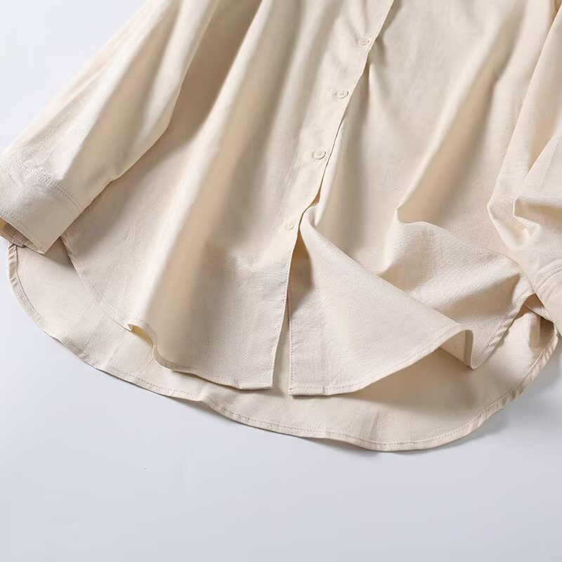 2026 Women's linen blend lapel long sleeved shirt