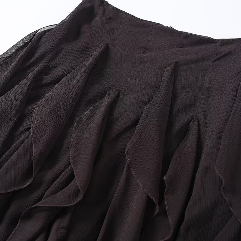 Women's ruffle edge decoration asymmetrical skirt