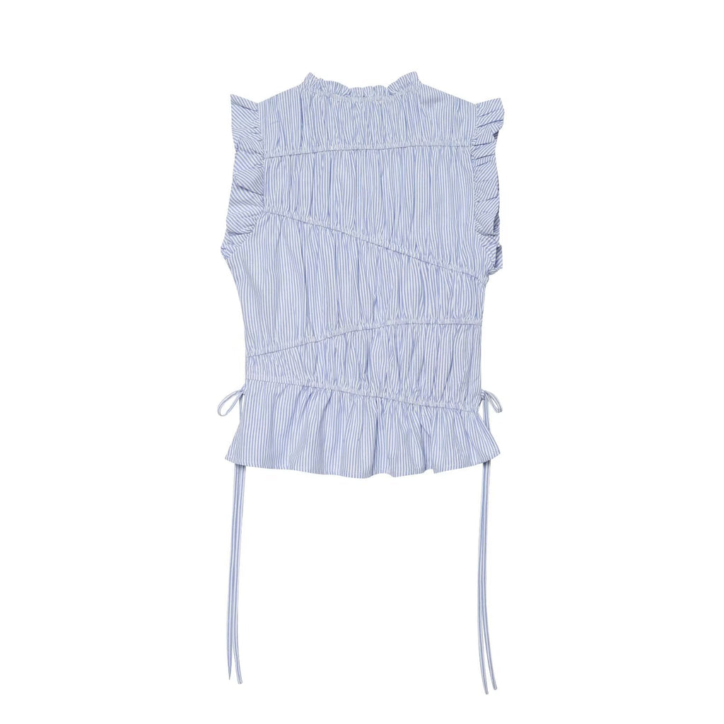 Women's lace up decorative elastic striped top