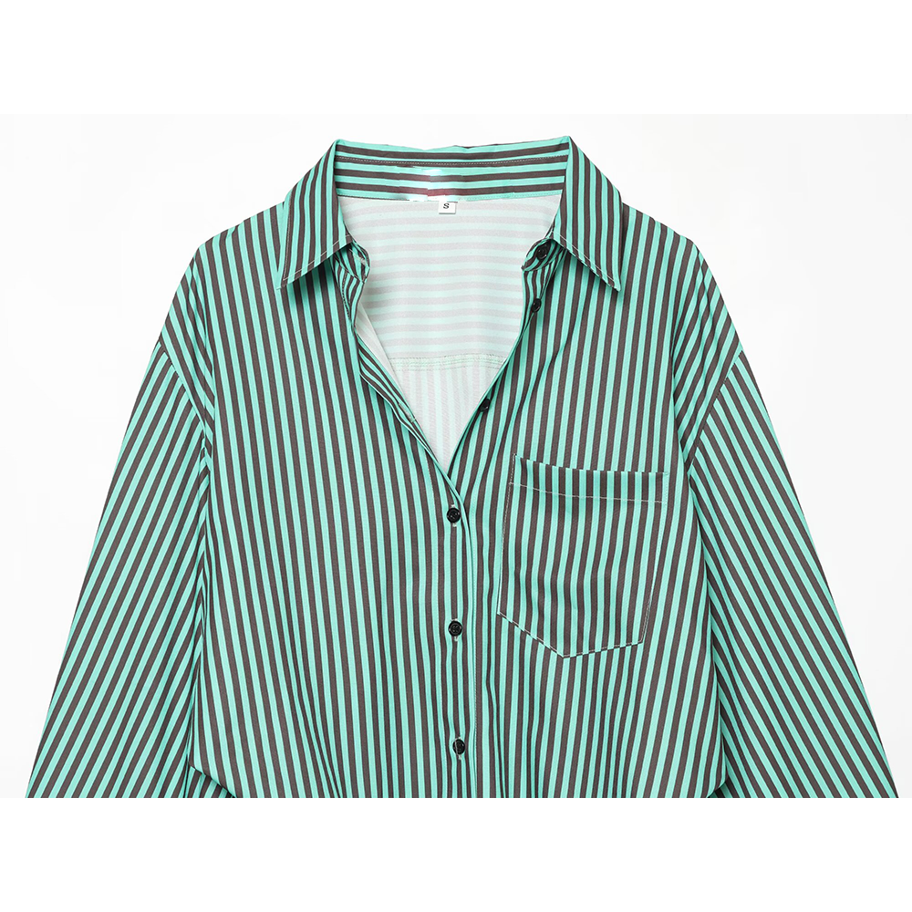Women's pleated decorative loose striped shirt