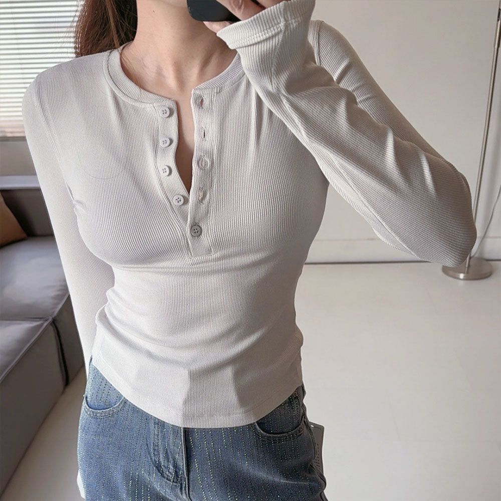 LU 2026 new tight-fitting long-sleeved button top