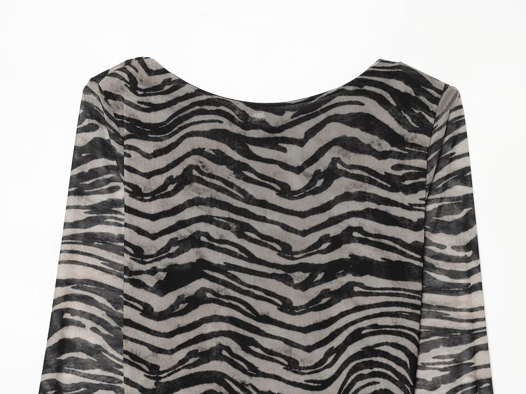 Women's animal striped printed tulle mini dress