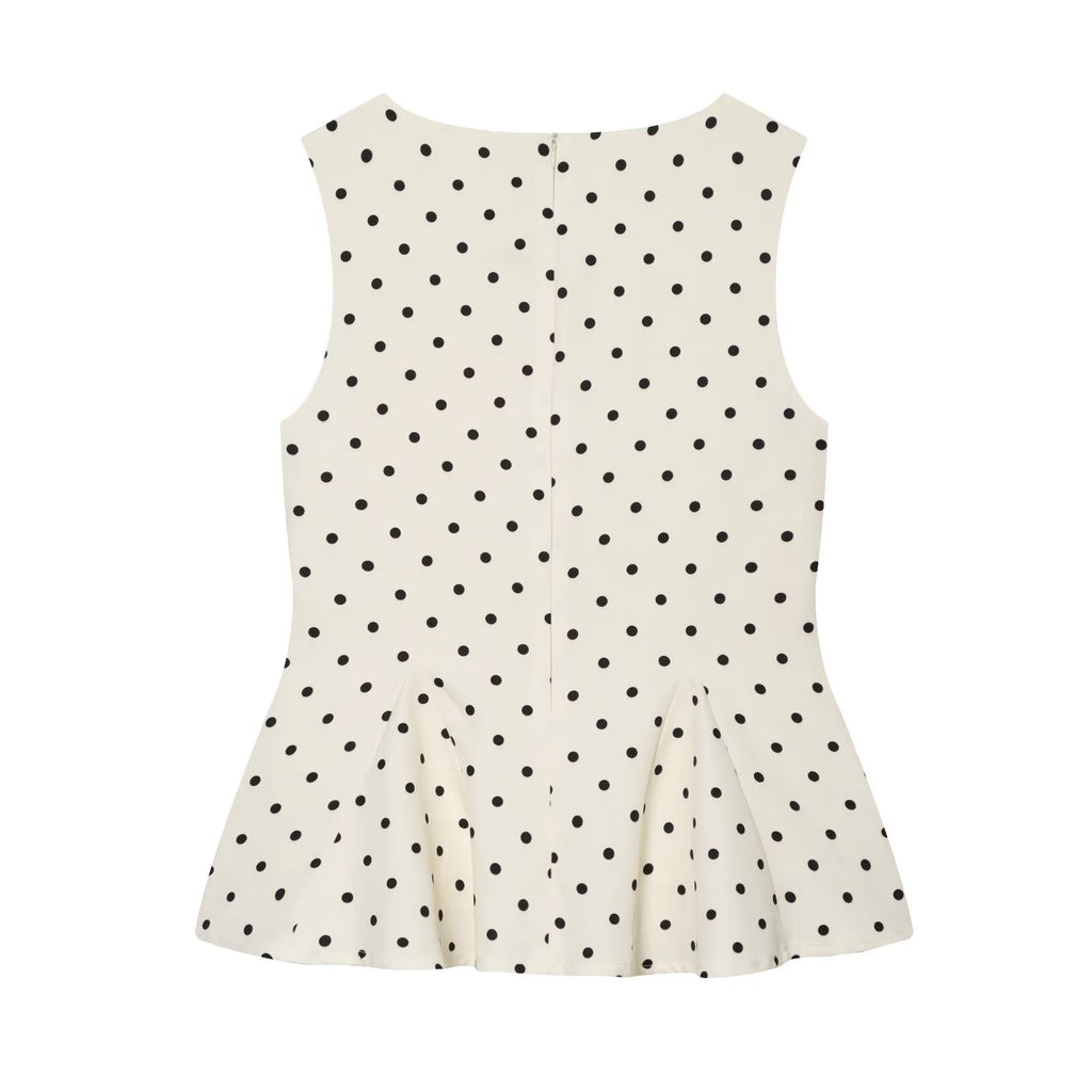 Women's ruffled hem polka dot sleeveless top