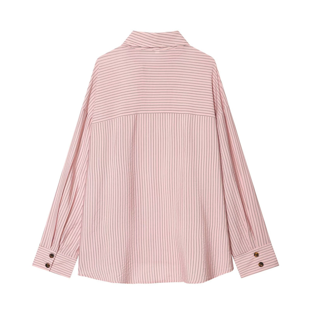 Women's loose striped high neck shirt