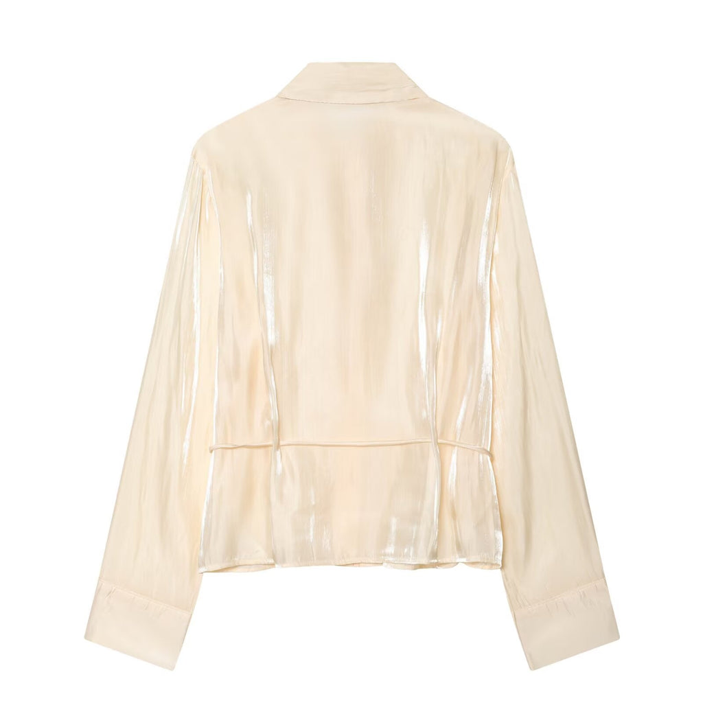Women's metallic effect paired with belt shirt