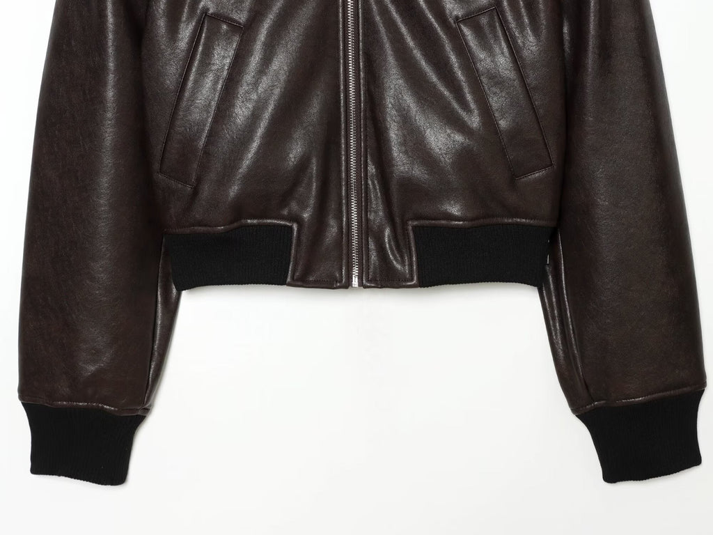 Women's short leather effect pilot jacket Coat