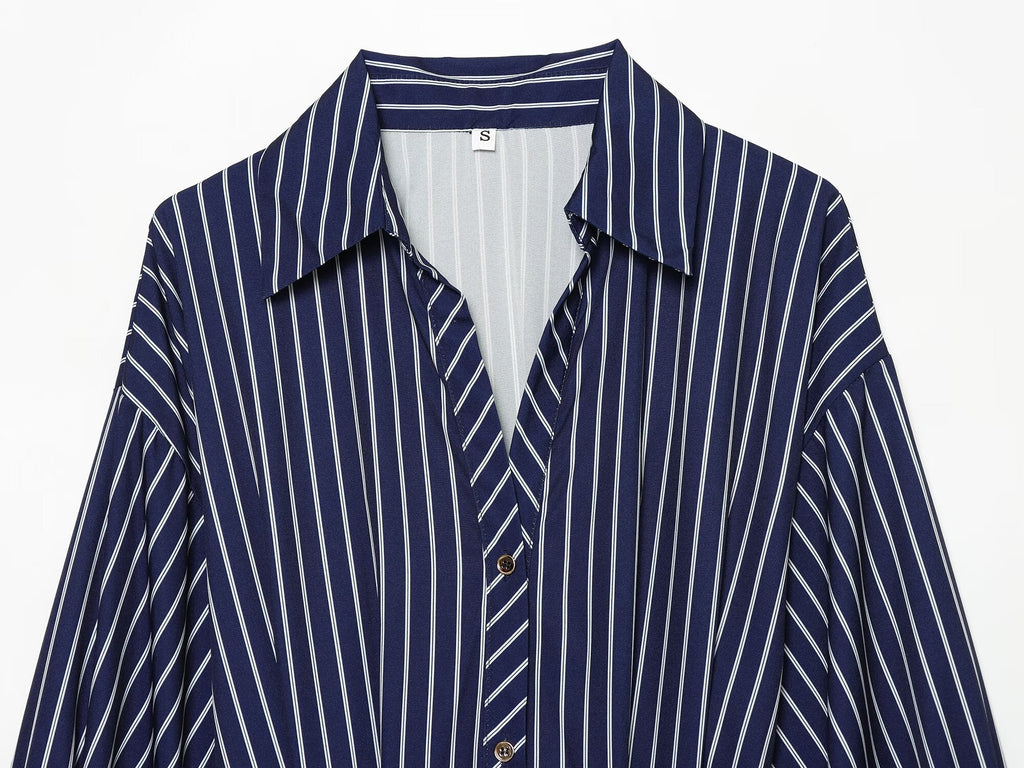 Women's with belt striped shirt style dress