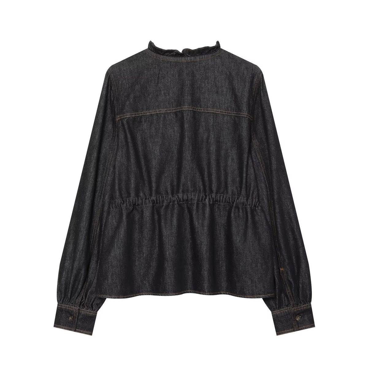 Women's ruffled waistband decorative denim shirt