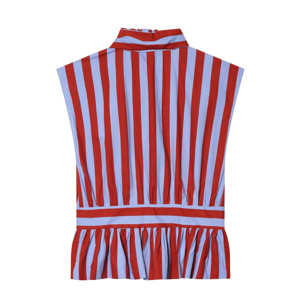 Women's bow tie decoration sleeveless striped shirt