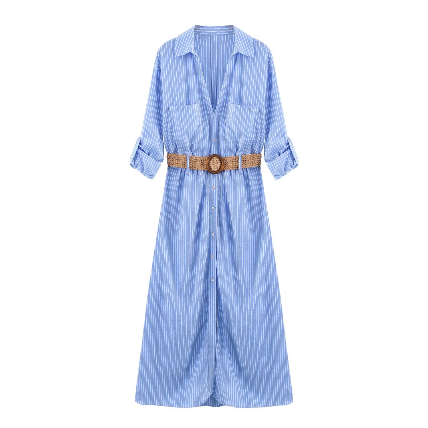 Women's 2025 fashion chic retro women's dress with belt midi skirt