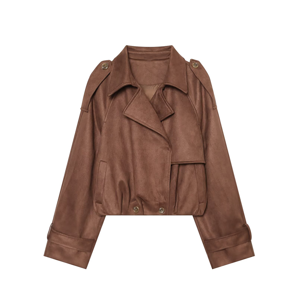 Women's suede texture short pleated Coat